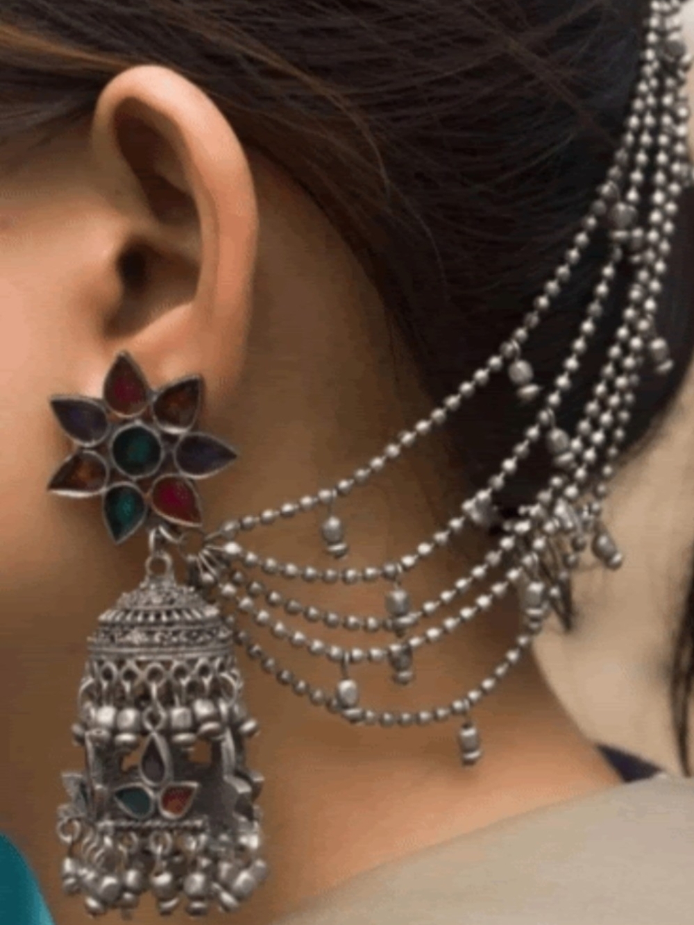 Silver Multicolor Statement Earrings